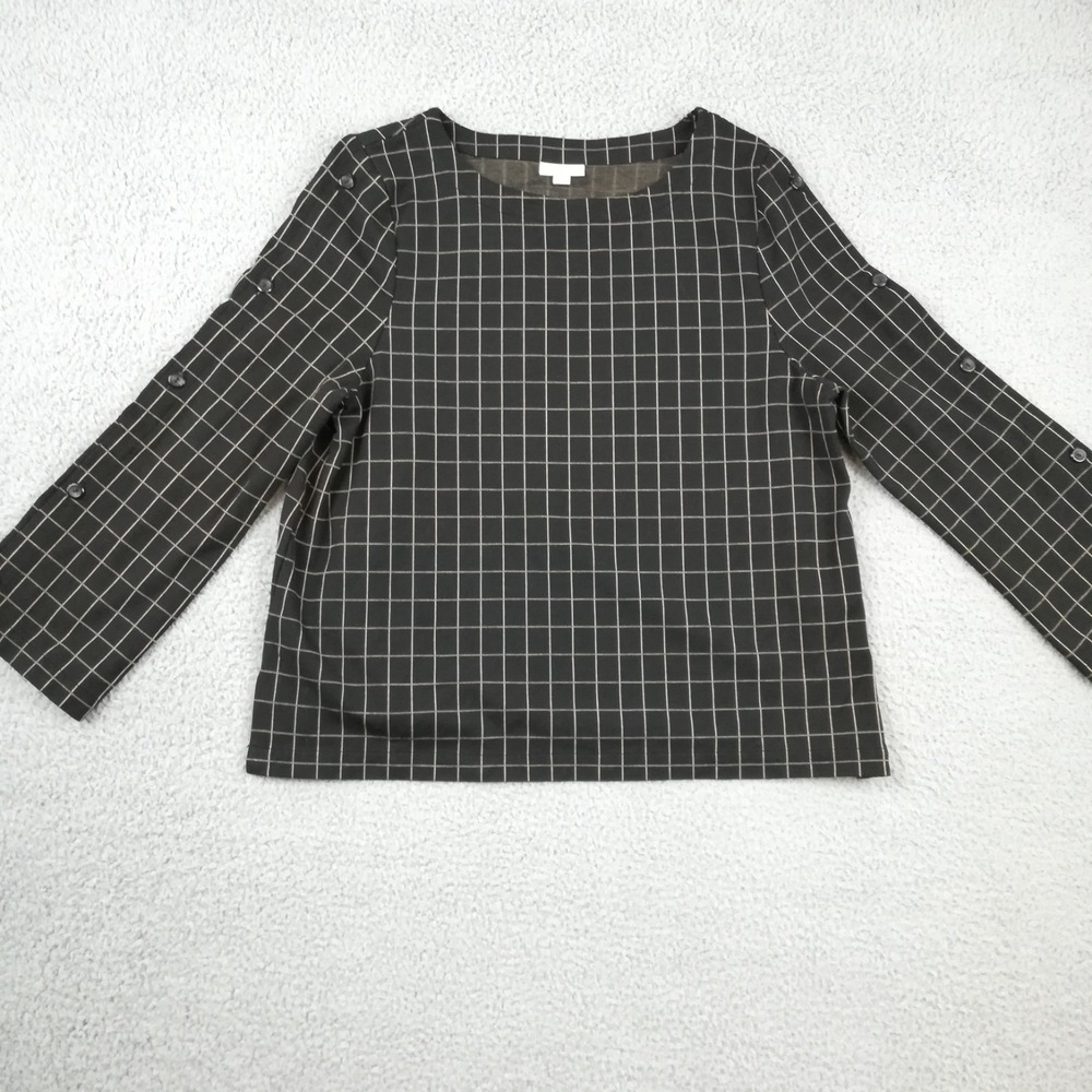 J. Jill Womens Top Ponte Knit Windowpane Check Tunic Black Gold Petite XLP